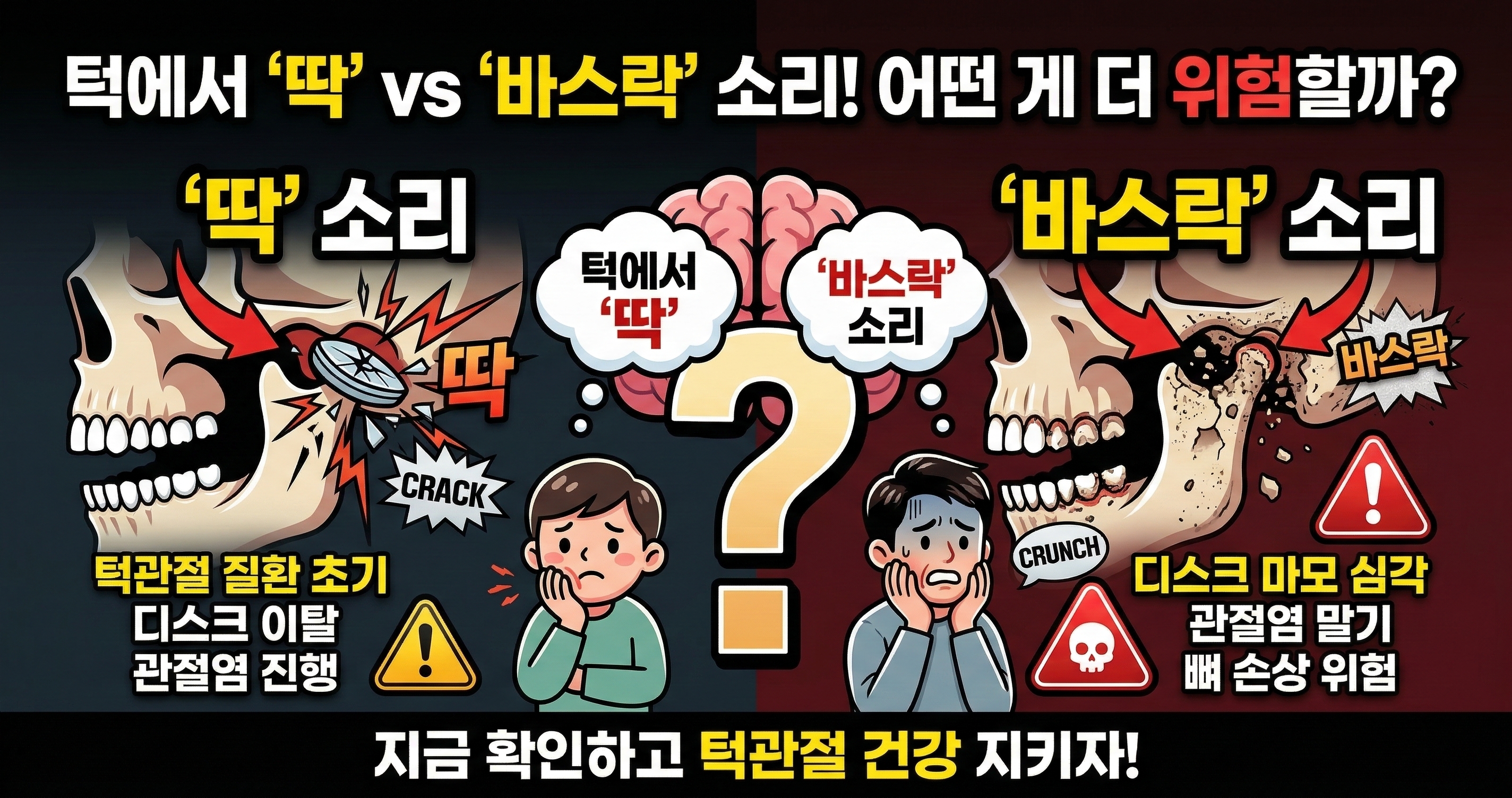 턱에서 '딱' 소리 vs '바스락' 소리, 어떤 게 더 위험한가요?