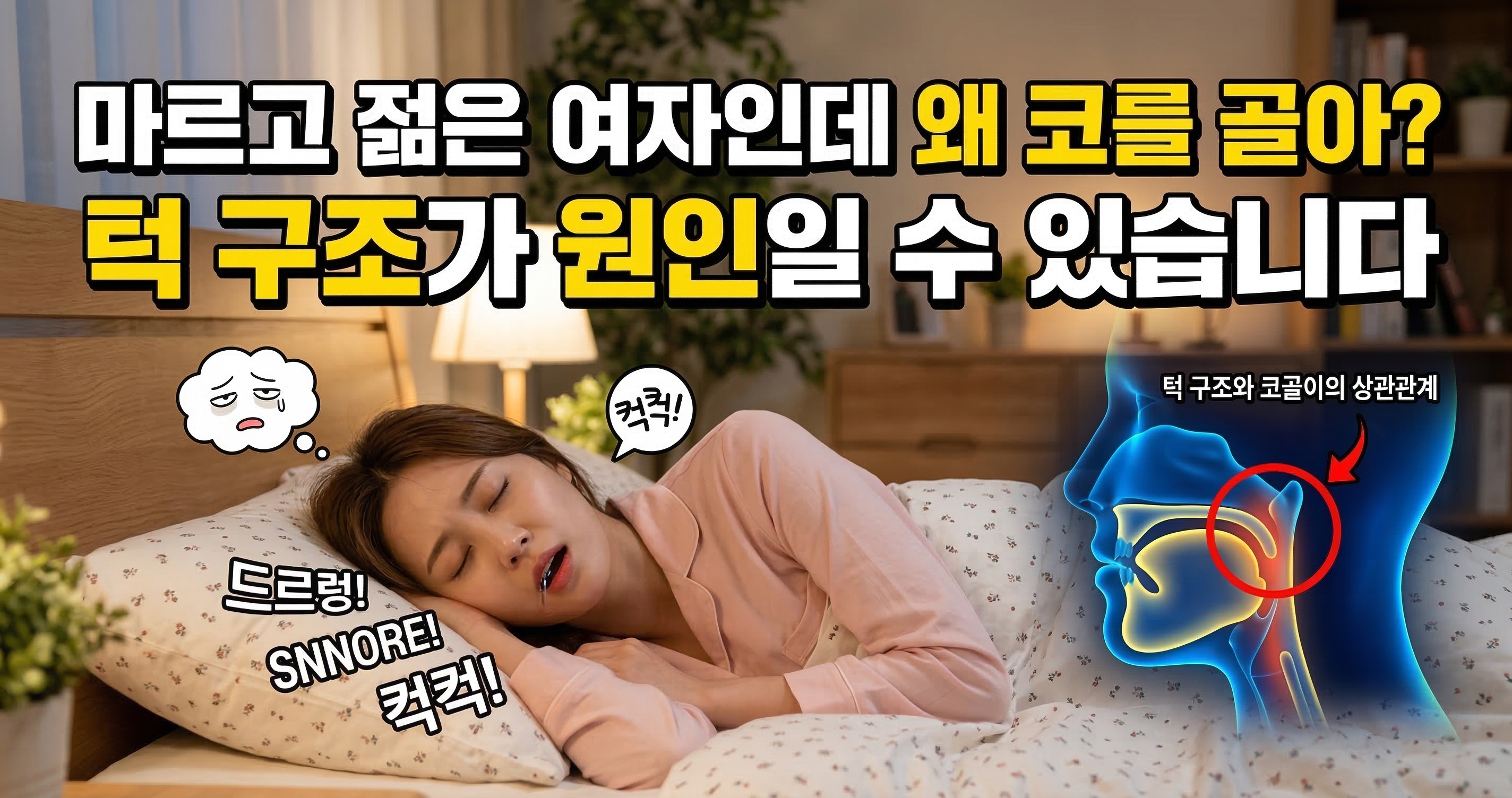 마르고 젊은 여자인데 왜 코를 골아? 턱 구조가 원인일 수 있습니다