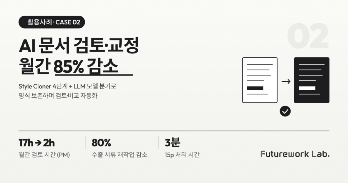 AI 문서 검토·교정·비교 에이전트 — PM 월간 검토 17시간을 2~3시간으로, 약 85% 감소