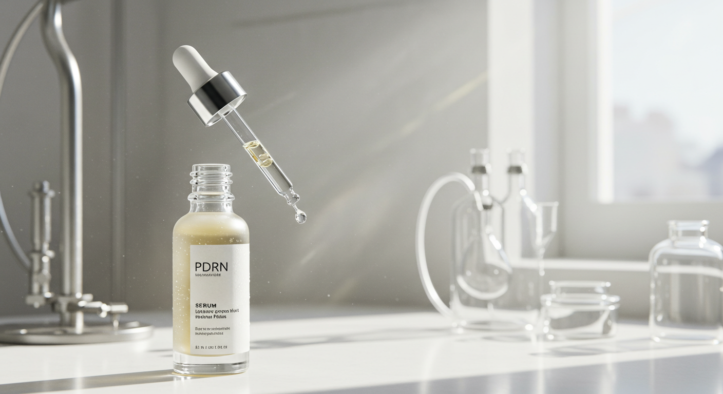 PDRN serum dropper, scientific skincare laboratory