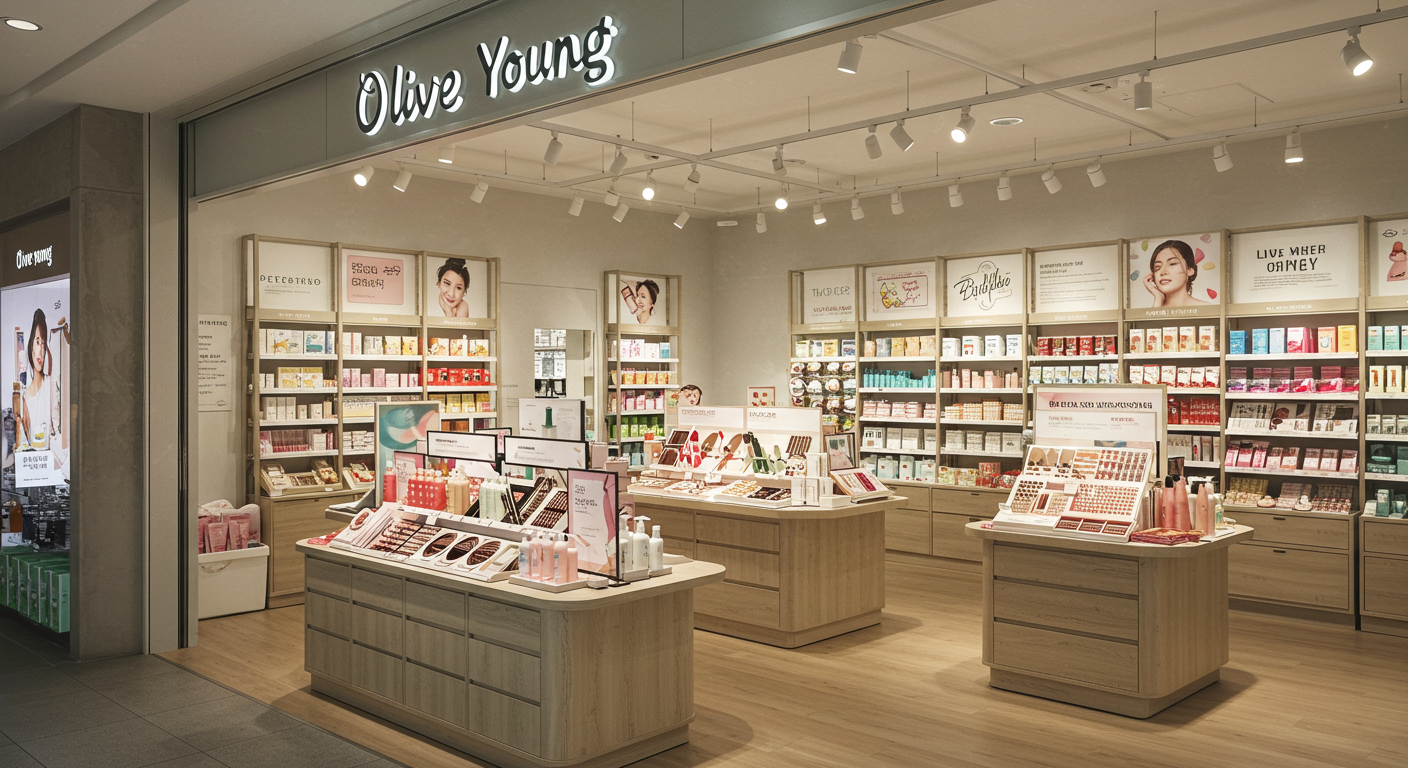 Olive Young store interior, Myeongdong shopping street