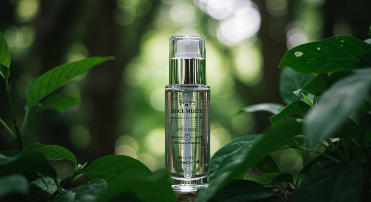 Snail mucin skincare product, clear essence bottle