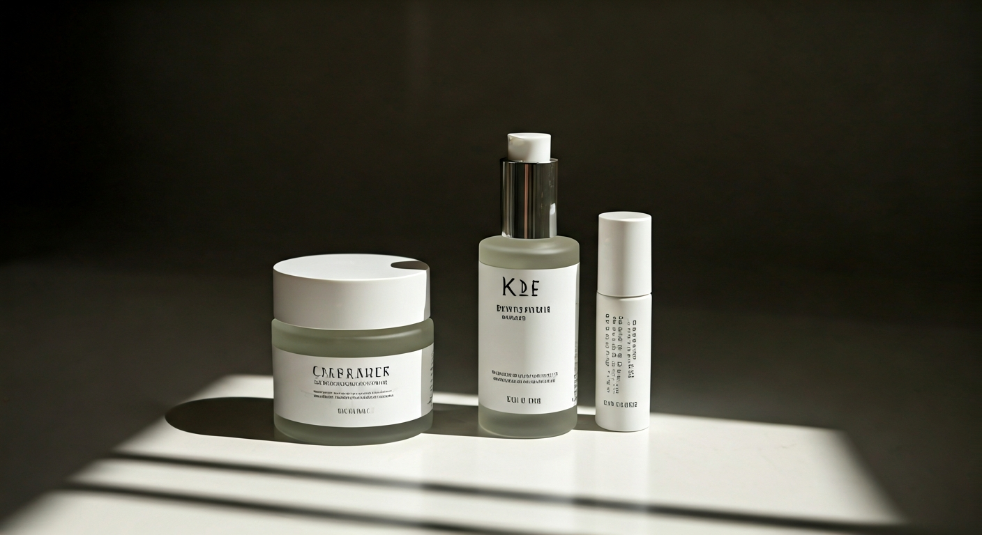 Minimal K-Beauty routine, two to three products, clean aesthetic