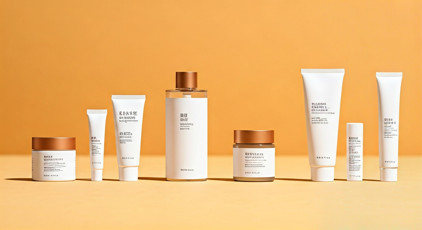 K-Beauty product labels with Korean and English text, focus on ingredients