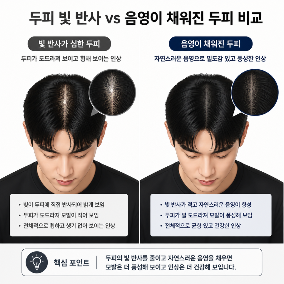 빛 반사 두피 vs 음영 채워진 두피 비교
