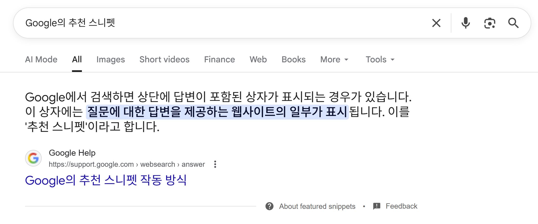 구글 추천 스니펫