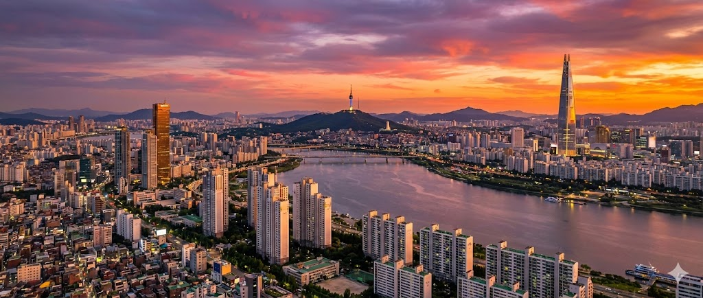 Skyline of modern apartments in Seoul.