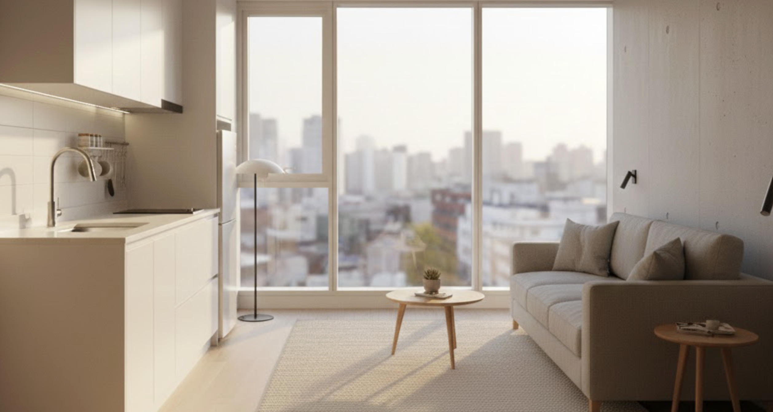 Fully furnished modern studio room in South Korea.